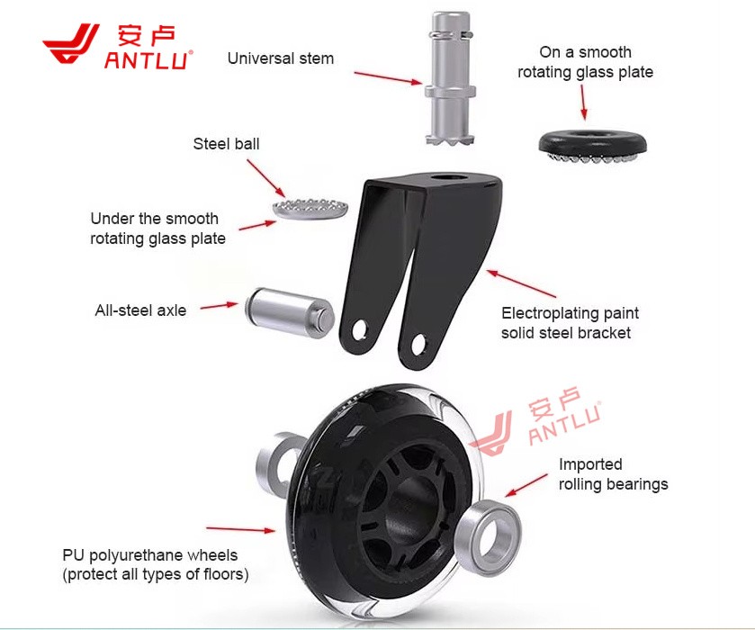 PL12-1 2.5''/3'' PU Silence Wheel Black Castor Office Accessory  