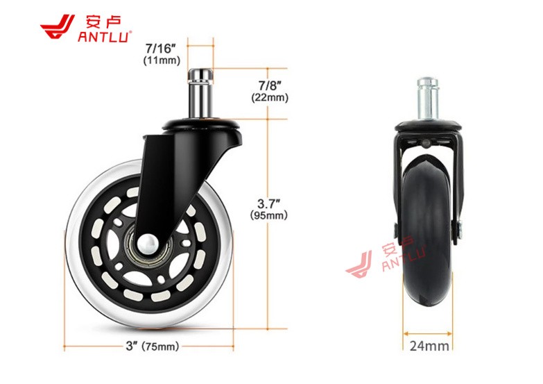 PL12-1 2.5''/3'' PU Silence Wheel Black Castor Office Accessory  